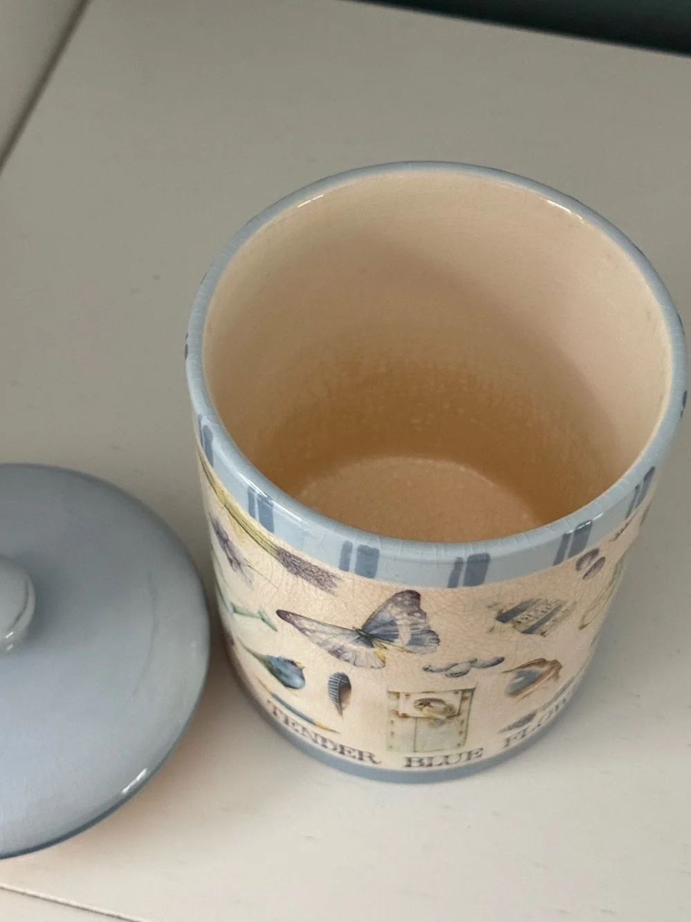 Vintage 1990s Hallmark Marjolein Bastin Ceramic Canister Blue Skies